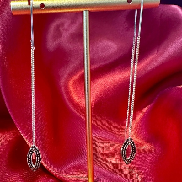 Delicate Charles Winston 925 Sterling Silver Marcasite Threader Earrings - Picture 1 of 15